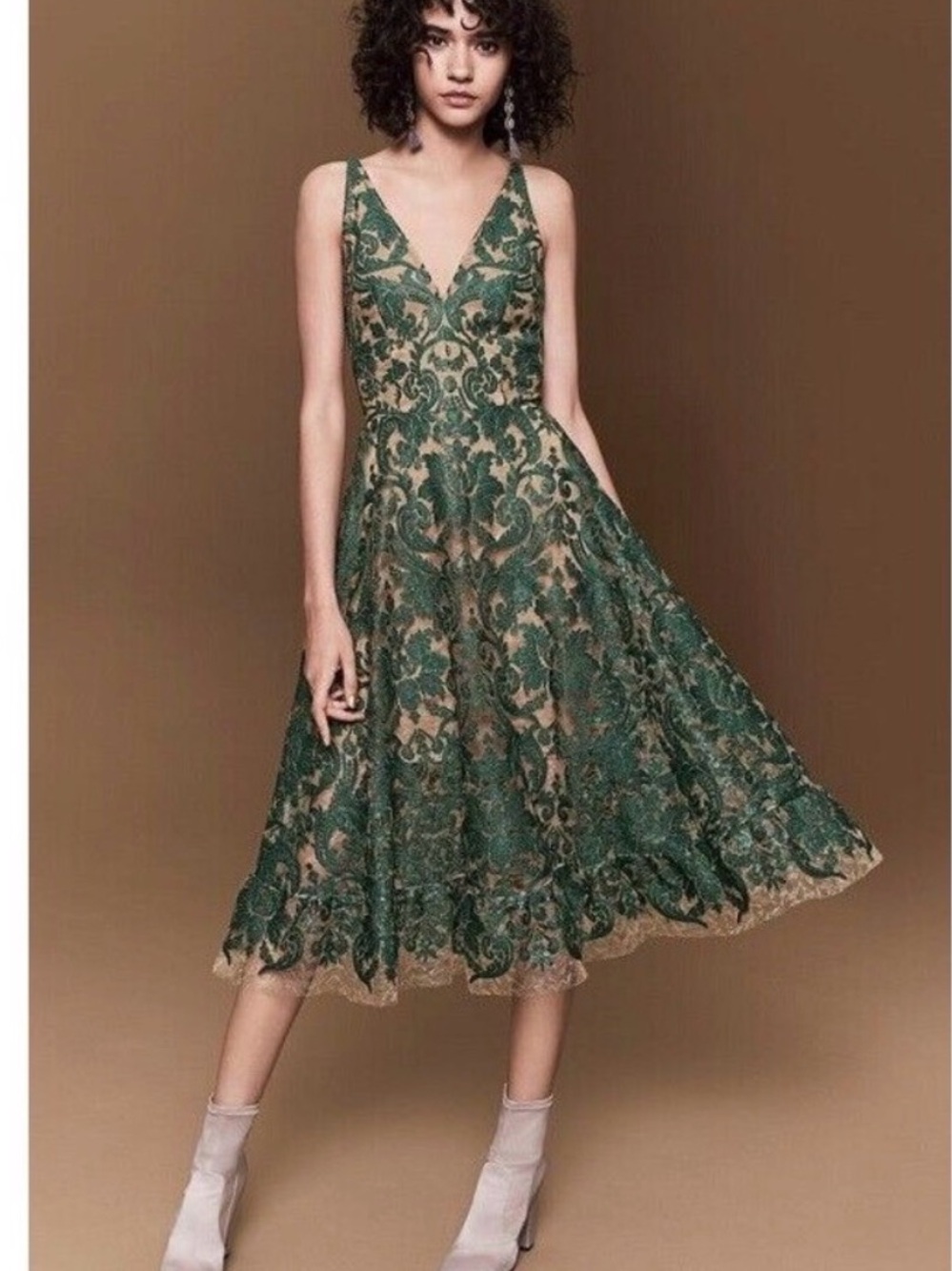 Dress The Population Blair Sequin Lace Midi Dress Emerald Green Formal